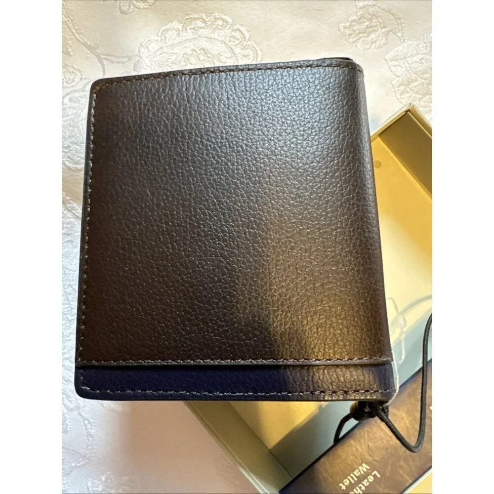 Men's Cole Haan Bifold Compact Slimfold Wallet Brown Leather Classic NEW